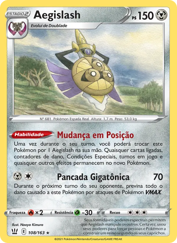 Carta Aegislash, número 108/163 da coleção Estilos de Batalha