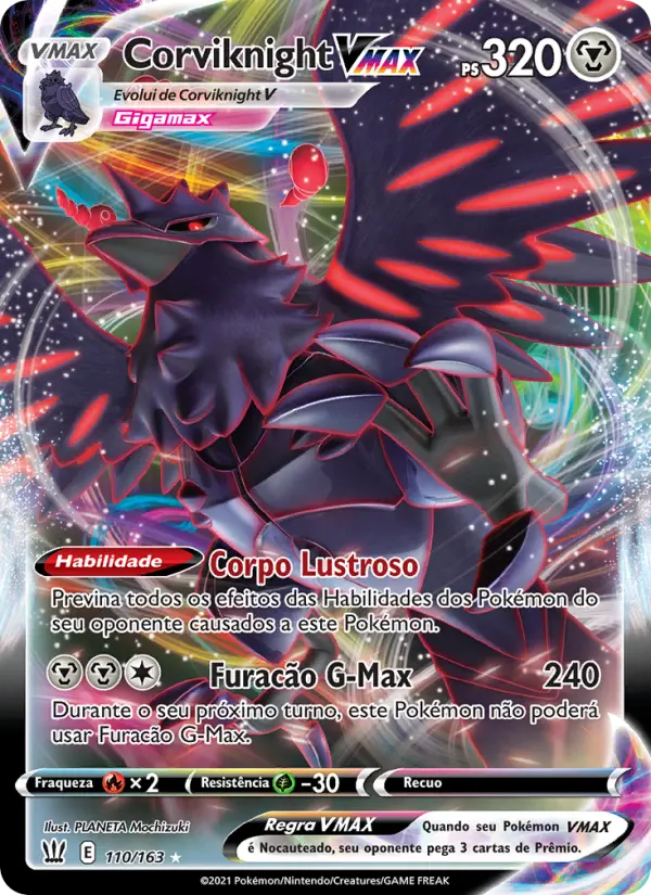 Carta Corviknight VMAX, número 110/163 da coleção Estilos de Batalha