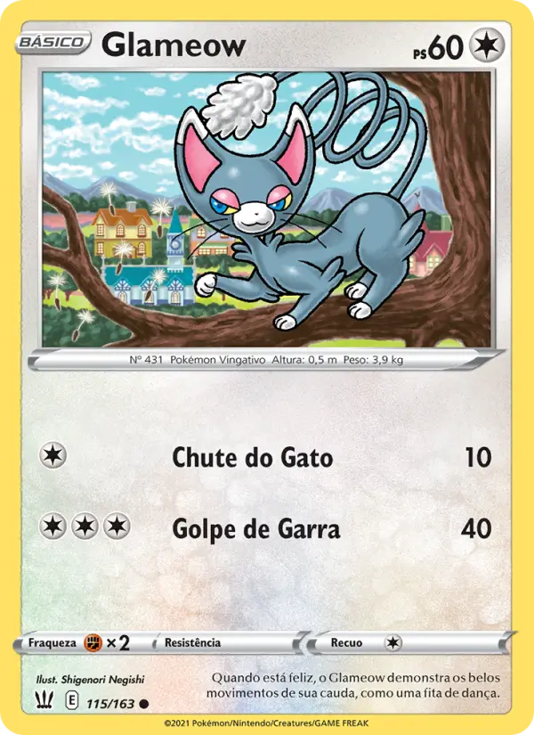 Carta Glameow, número 115/163 da coleção Estilos de Batalha