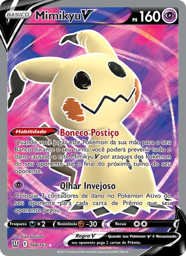 Carta Mimikyu V, número 148/163 da coleção Estilos de Batalha