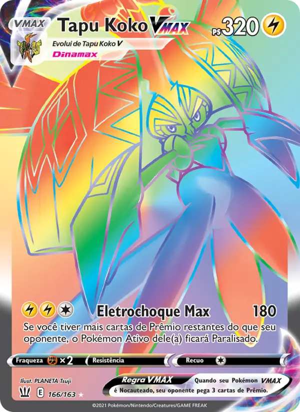Carta Tapu Koko VMAX, número 166/163 da coleção Estilos de Batalha