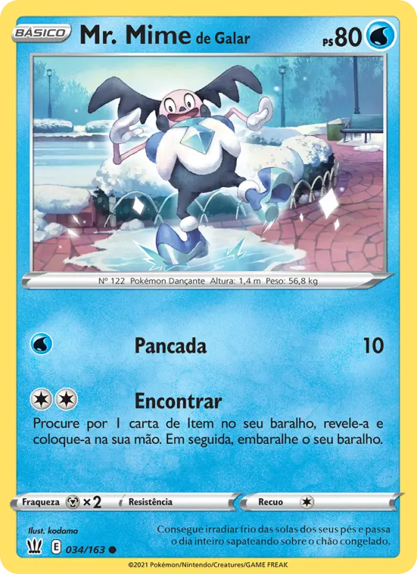 Carta Mr. Mime de Galar, número 34/163 da coleção Estilos de Batalha