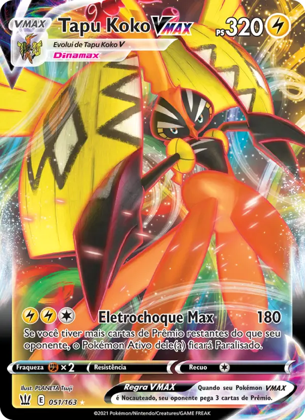 Carta Tapu Koko VMAX, número 51/163 da coleção Estilos de Batalha
