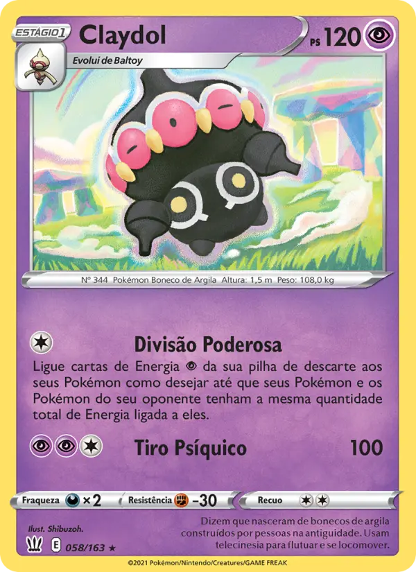 Carta Claydol, número 58/163 da coleção Estilos de Batalha