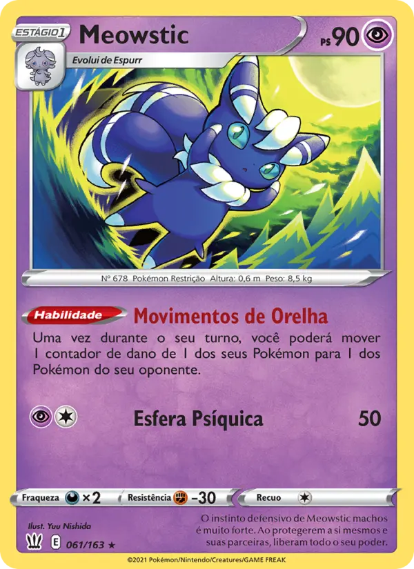 Carta Meowstic, número 61/163 da coleção Estilos de Batalha