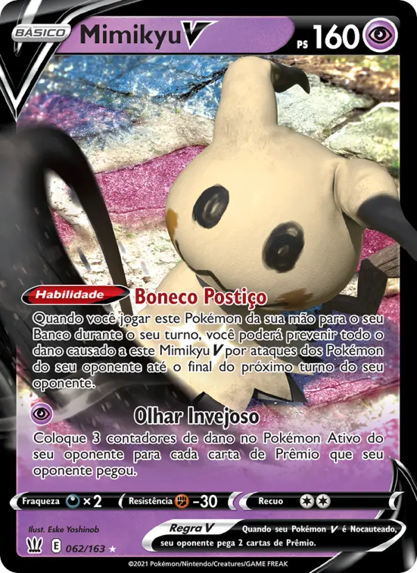 Carta Mimikyu V, número 62/163 da coleção Estilos de Batalha