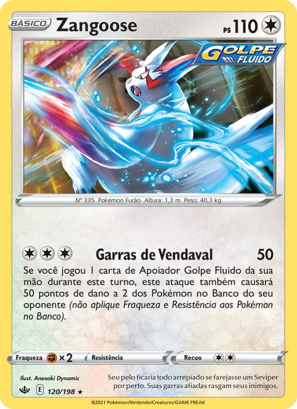 Carta Zangoose, número 120/198 da coleção Reinado Arrepiante