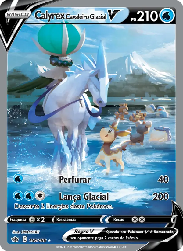 Carta Calyrex Cavaleiro Glacial V, número 164/198 da coleção Reinado Arrepiante