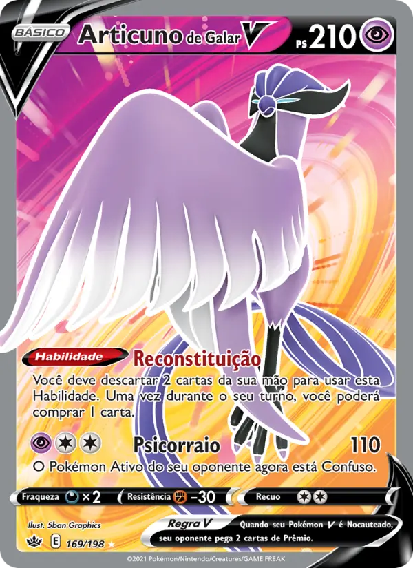 Carta Articuno de Galar V, número 169/198 da coleção Reinado Arrepiante