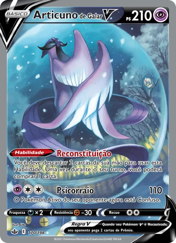 Carta Articuno de Galar V, número 170/198 da coleção Reinado Arrepiante
