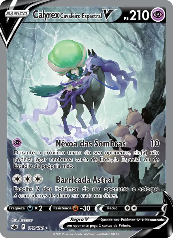 Carta Calyrex Cavaleiro Espectral V, número 172/198 da coleção Reinado Arrepiante
