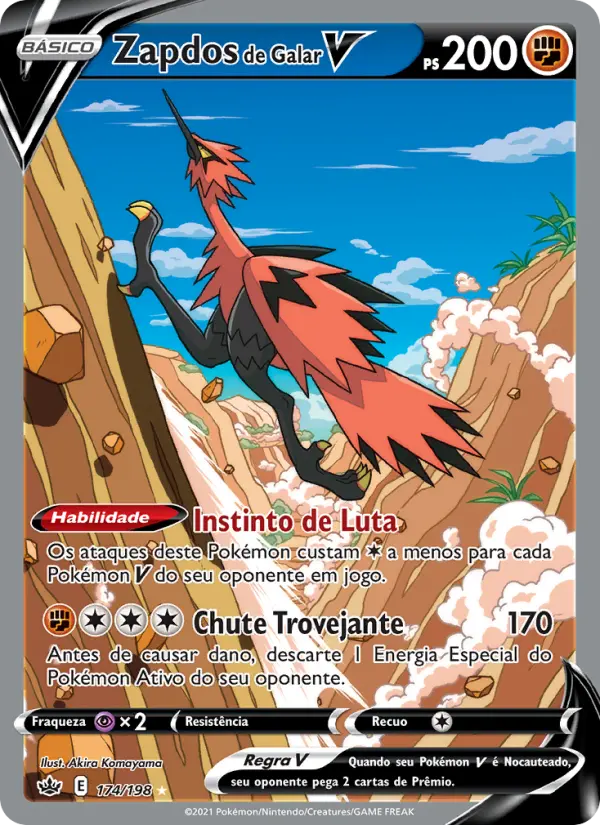 Carta Zapdos de Galar V, número 174/198 da coleção Reinado Arrepiante