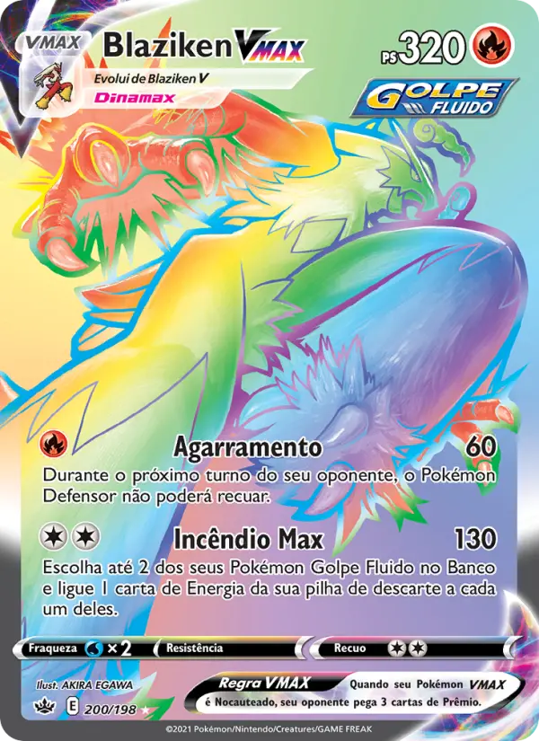 Carta Blaziken VMAX, número 200/198 da coleção Reinado Arrepiante
