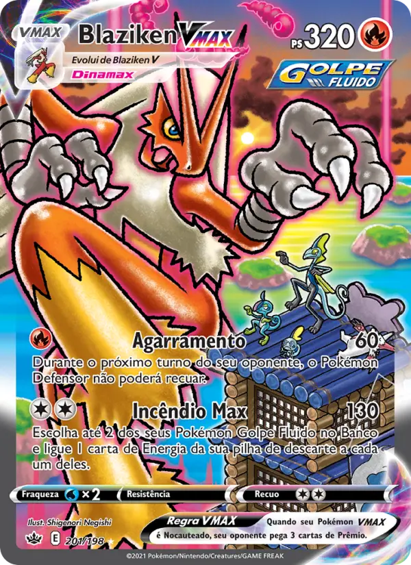 Carta Blaziken VMAX, número 201/198 da coleção Reinado Arrepiante