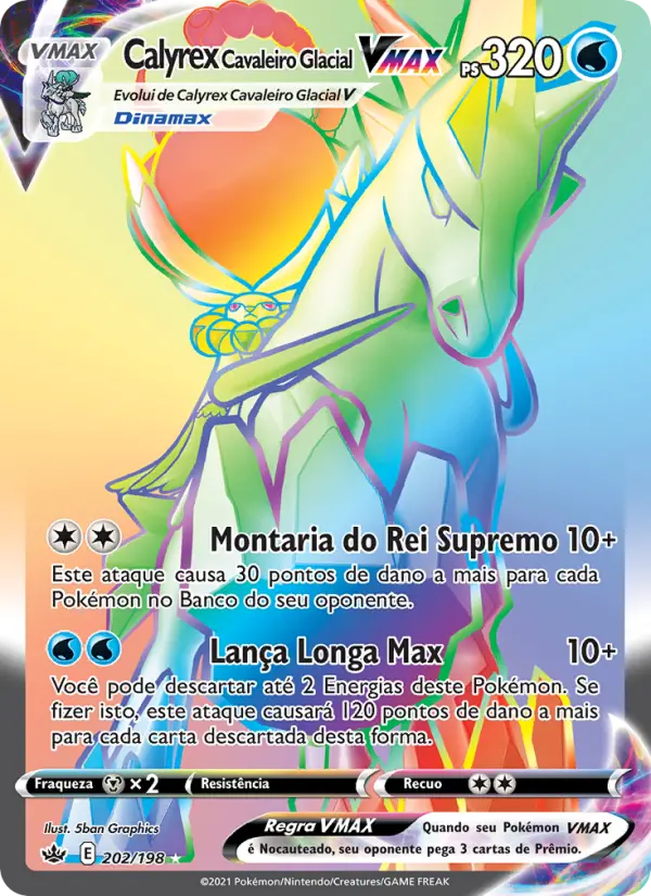Carta Calyrex Cavaleiro Glacial VMAX, número 202/198 da coleção Reinado Arrepiante