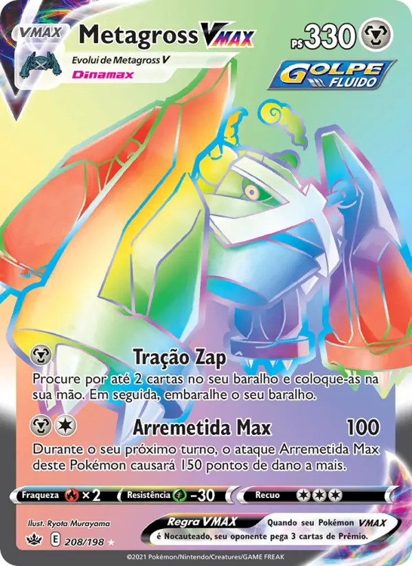 Carta Metagross VMAX, número 208/198 da coleção Reinado Arrepiante