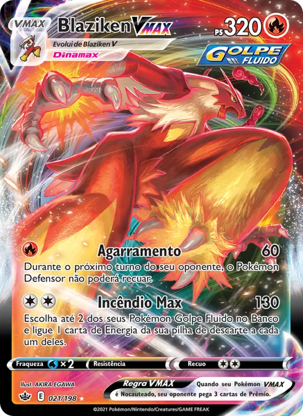 Carta Blaziken VMAX, número 21/198 da coleção Reinado Arrepiante