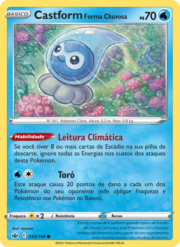 Carta Castform Forma Chuvosa, número 33/198 da coleção Reinado Arrepiante