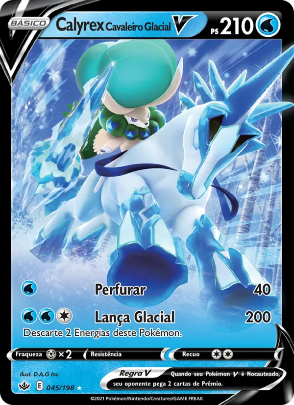 Carta Calyrex Cavaleiro Glacial V, número 45/198 da coleção Reinado Arrepiante