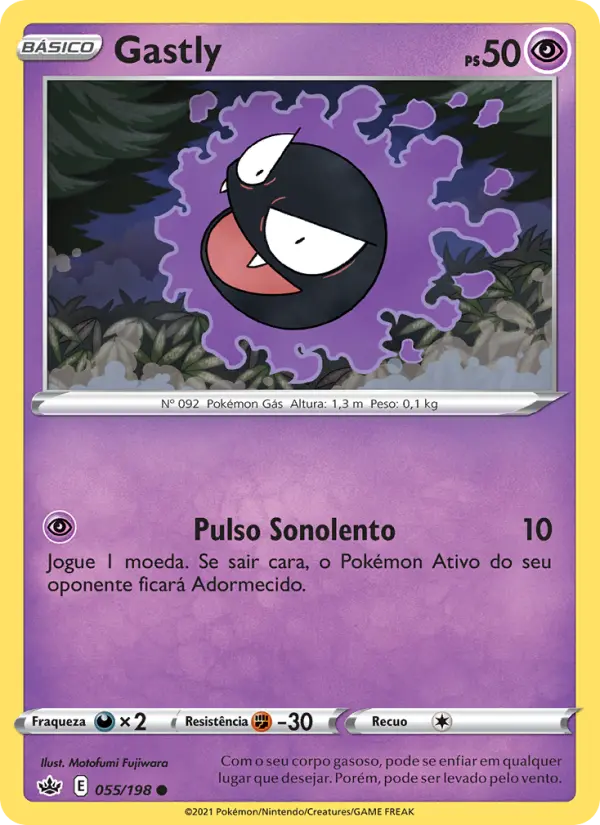 Carta Gastly, número 55/198 da coleção Reinado Arrepiante