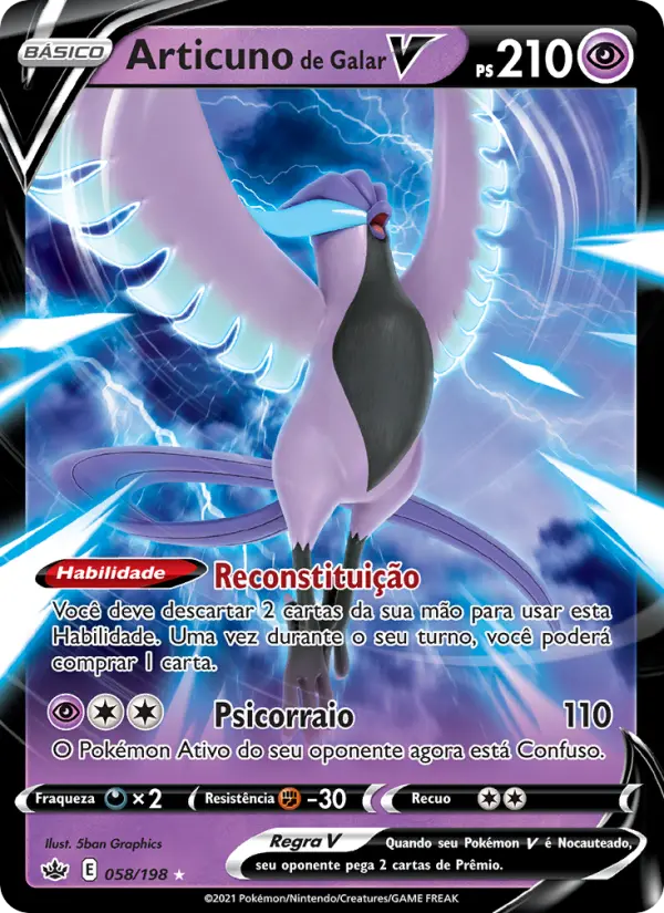 Carta Articuno de Galar V, número 58/198 da coleção Reinado Arrepiante