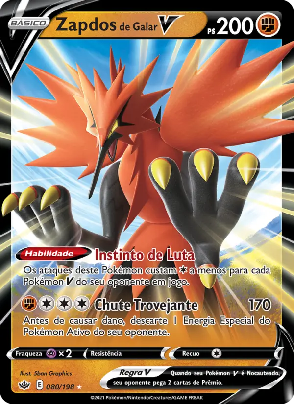 Carta Zapdos de Galar V, número 80/198 da coleção Reinado Arrepiante