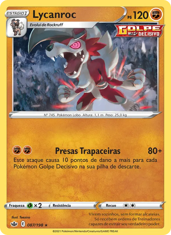 Carta Lycanroc, número 87/198 da coleção Reinado Arrepiante