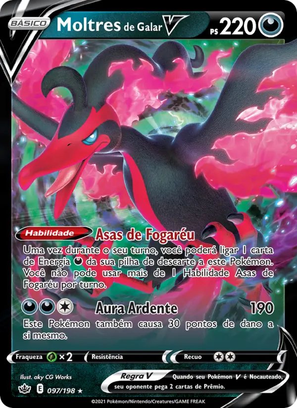 Carta Moltres de Galar V, número 97/198 da coleção Reinado Arrepiante