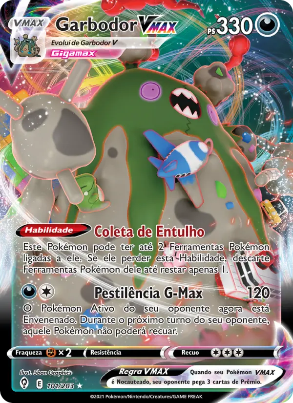 Carta Garbodor VMAX, número 101/203 da coleção Céus em Evolução