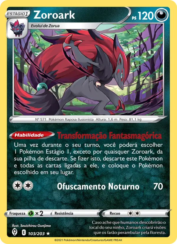 Carta Zoroark, número 103/203 da coleção Céus em Evolução