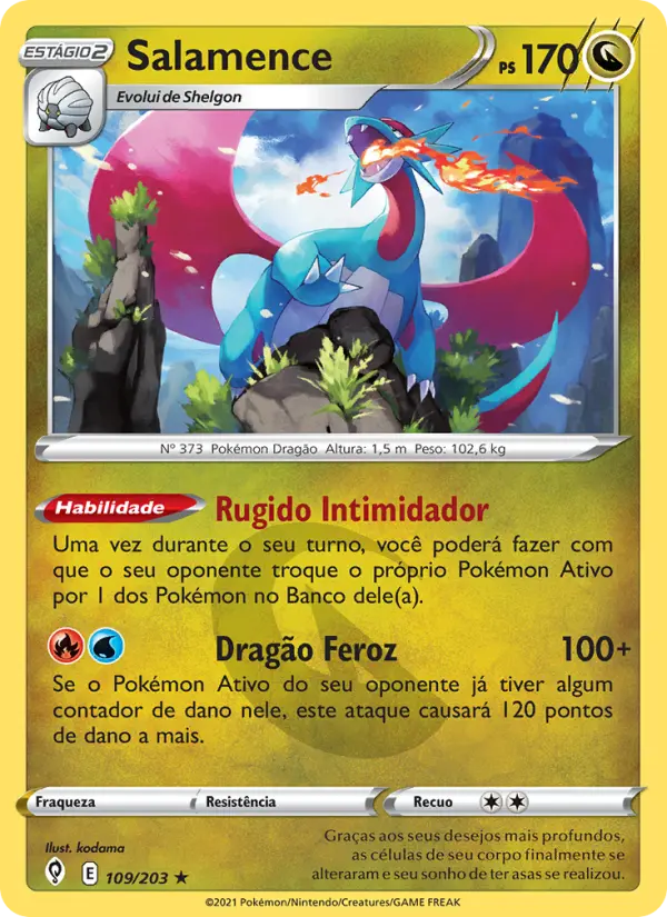 Carta Salamence, número 109/203 da coleção Céus em Evolução