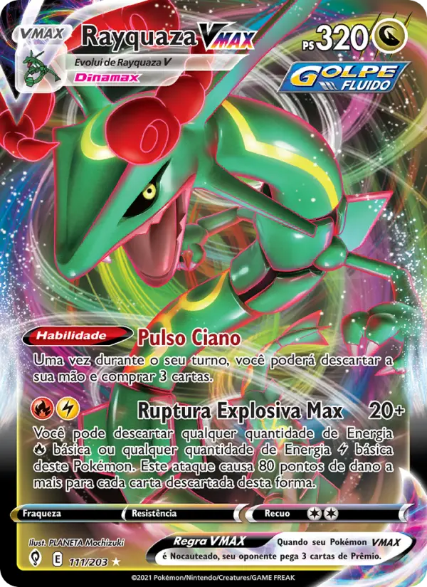 Carta Rayquaza VMAX, número 111/203 da coleção Céus em Evolução