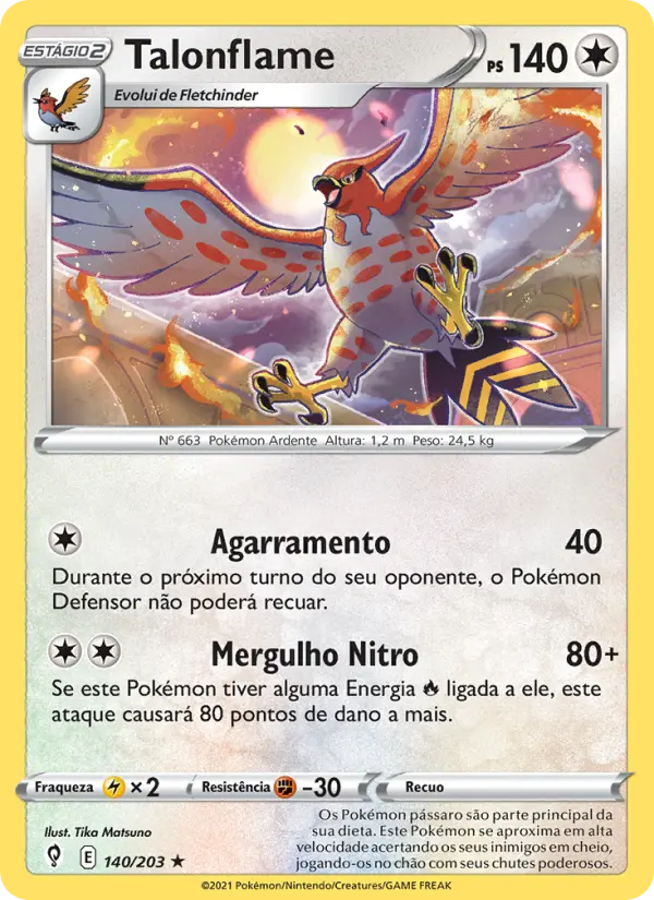 Carta Talonflame, número 140/203 da coleção Céus em Evolução