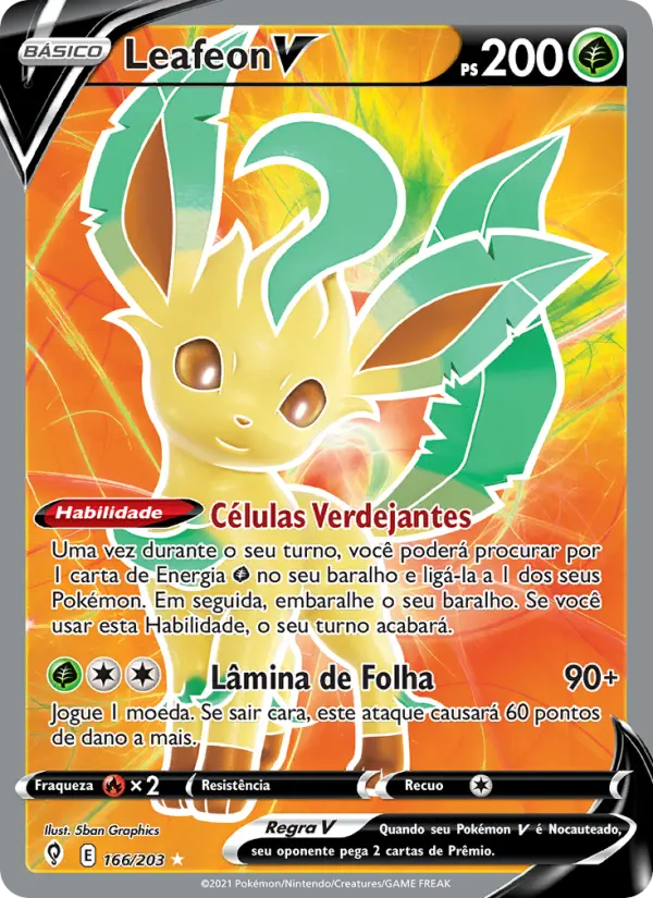 Carta Leafeon V, número 166/203 da coleção Céus em Evolução