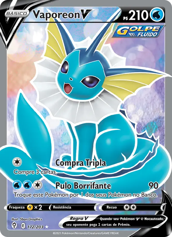 Carta Vaporeon V, número 172/203 da coleção Céus em Evolução
