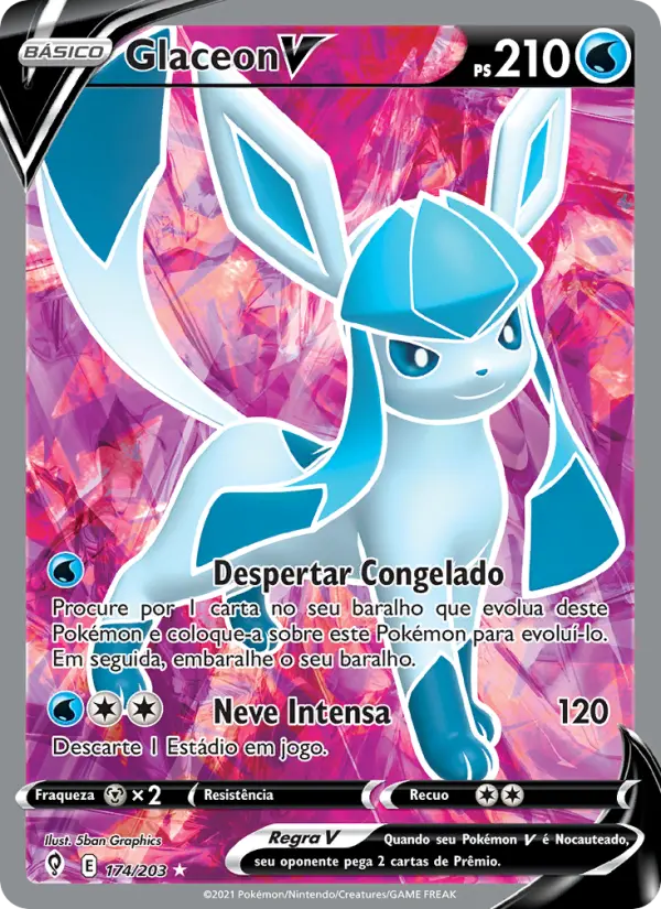 Carta Glaceon V, número 174/203 da coleção Céus em Evolução