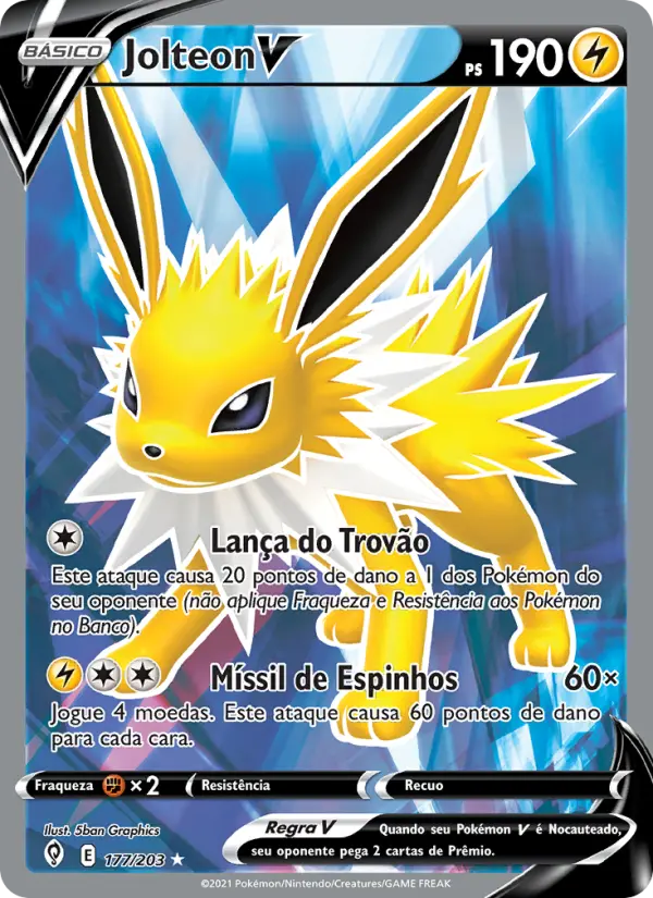 Carta Jolteon V, número 177/203 da coleção Céus em Evolução