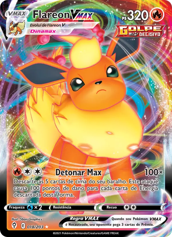 Carta Flareon VMAX, número 18/203 da coleção Céus em Evolução