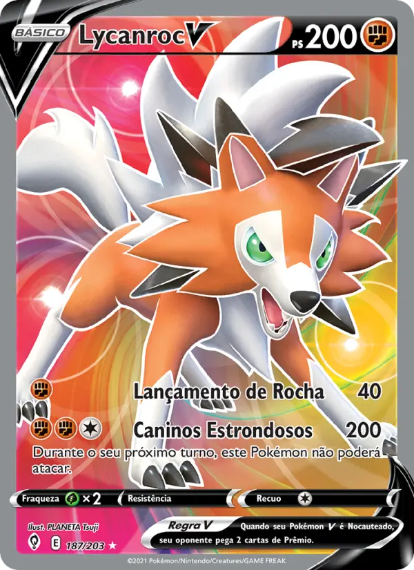 Carta Lycanroc V, número 187/203 da coleção Céus em Evolução