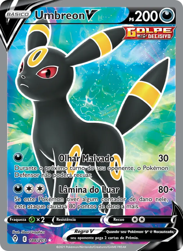 Carta Umbreon V, número 188/203 da coleção Céus em Evolução