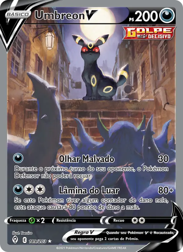 Carta Umbreon V, número 189/203 da coleção Céus em Evolução
