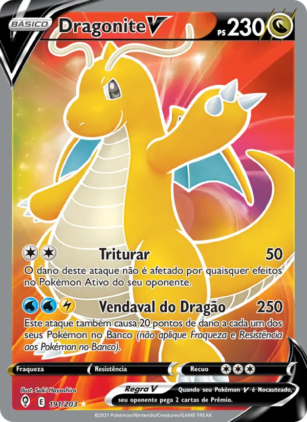Carta Dragonite V, número 191/203 da coleção Céus em Evolução