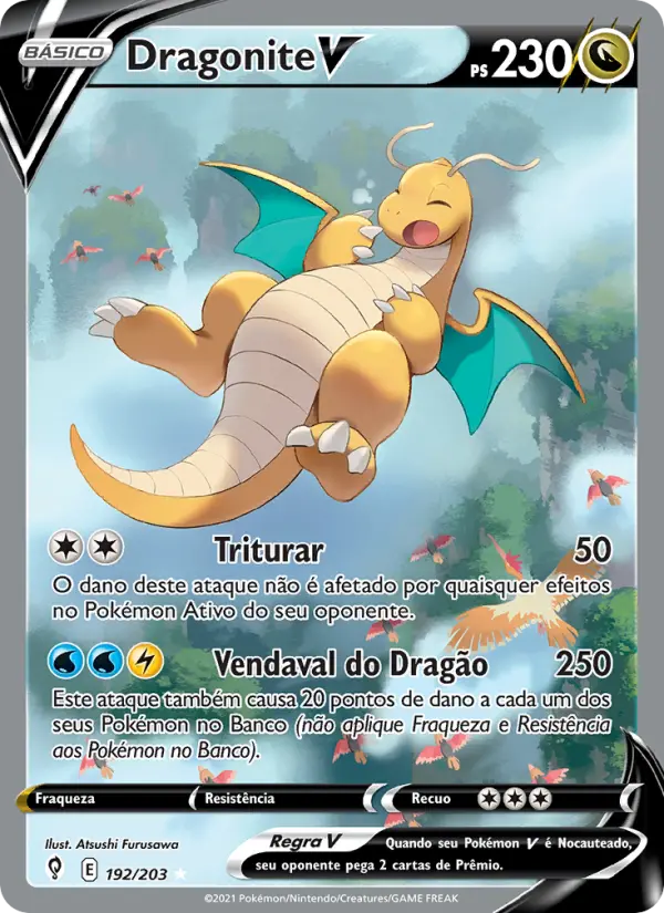 Carta Dragonite V, número 192/203 da coleção Céus em Evolução