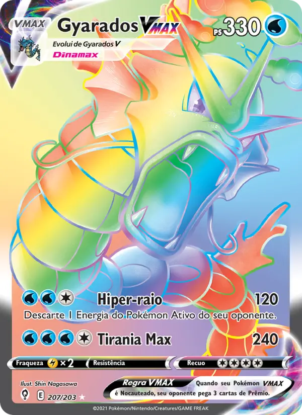 Carta Gyarados VMAX, número 207/203 da coleção Céus em Evolução