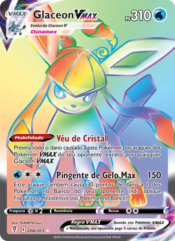 Carta Glaceon VMAX, número 208/203 da coleção Céus em Evolução
