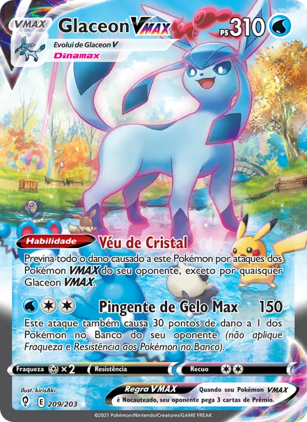 Carta Glaceon VMAX, número 209/203 da coleção Céus em Evolução