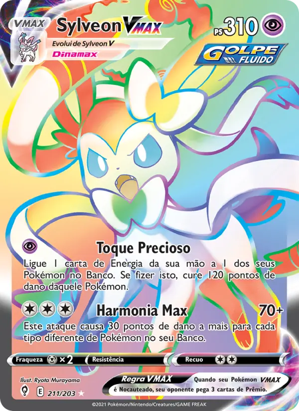Carta Sylveon VMAX, número 211/203 da coleção Céus em Evolução