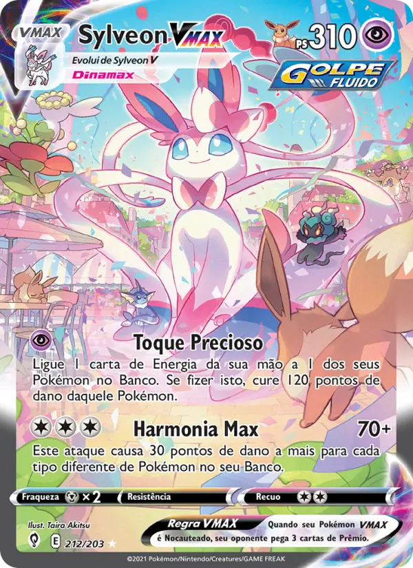 Carta Sylveon VMAX, número 212/203 da coleção Céus em Evolução