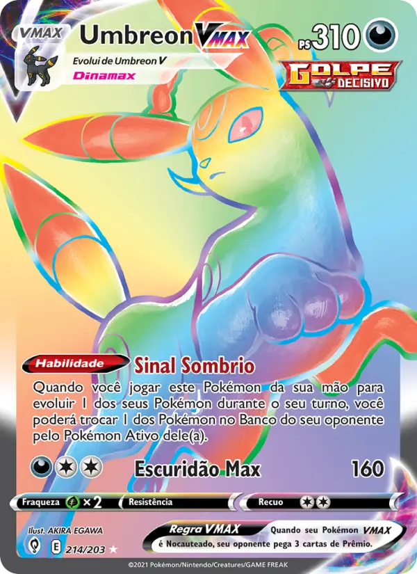 Carta Umbreon VMAX, número 214/203 da coleção Céus em Evolução