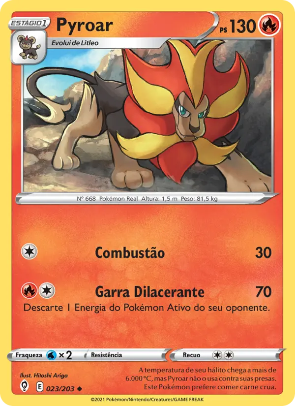 Carta Pyroar, número 23/203 da coleção Céus em Evolução